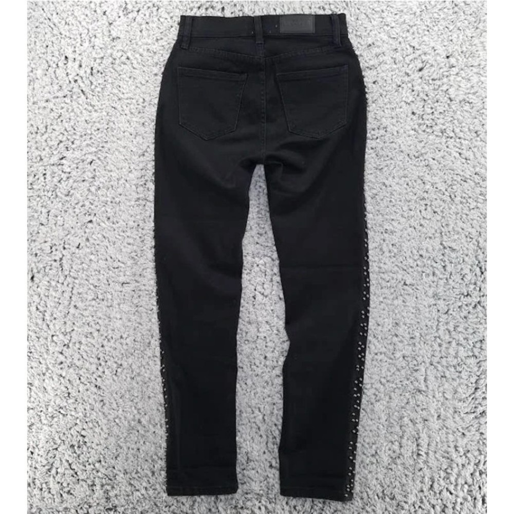 PISTOLA Beaded Charlie Straight Crop Sz 28 High Rise Black Studded Stretch Jeans - Picture 3 of 7